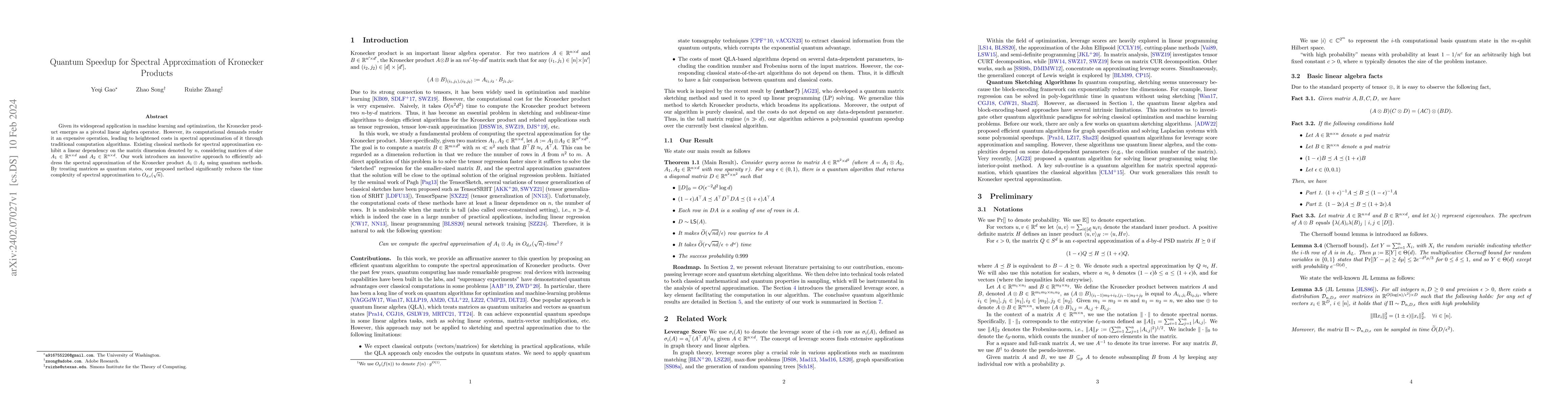 Thumbnail for Quantum Speedup for Spectral Approximation of Kronecker Products