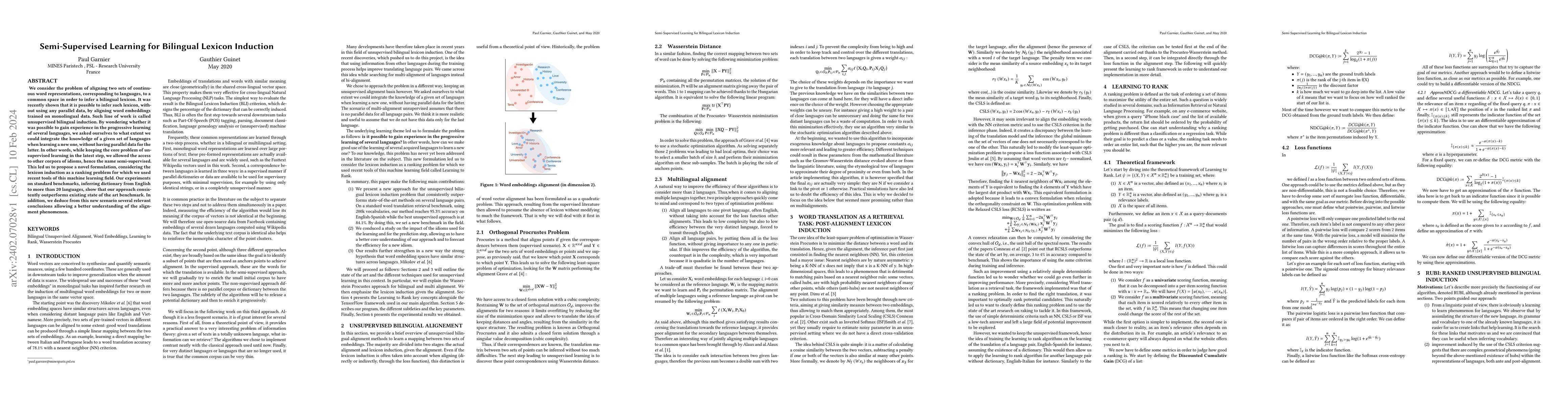 Thumbnail for Semi-Supervised Learning for Bilingual Lexicon Induction