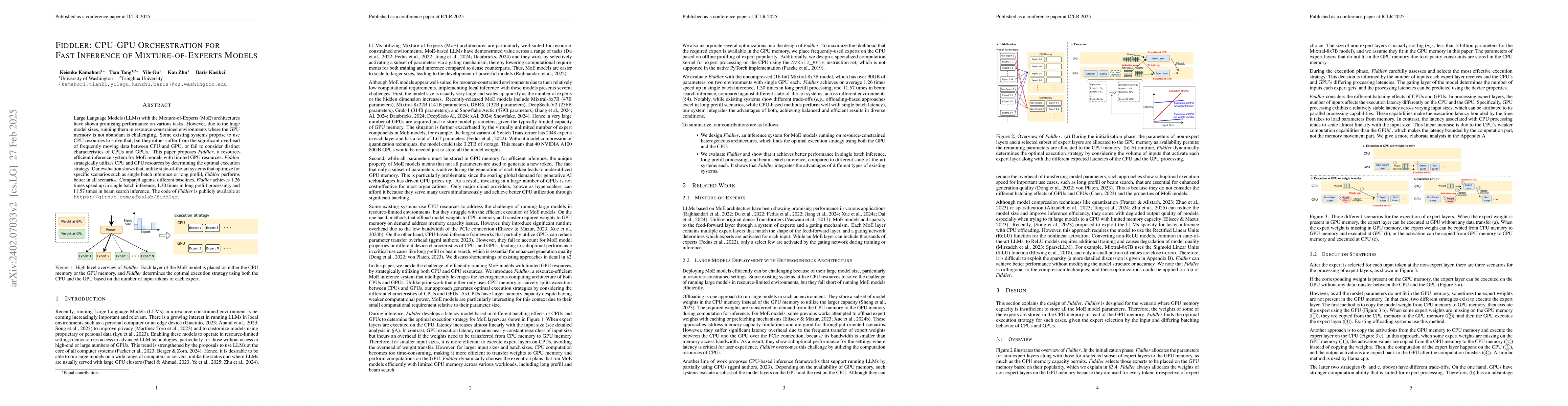 Thumbnail for Fiddler: CPU-GPU Orchestration for Fast Inference of Mixture-of-Experts
  Models