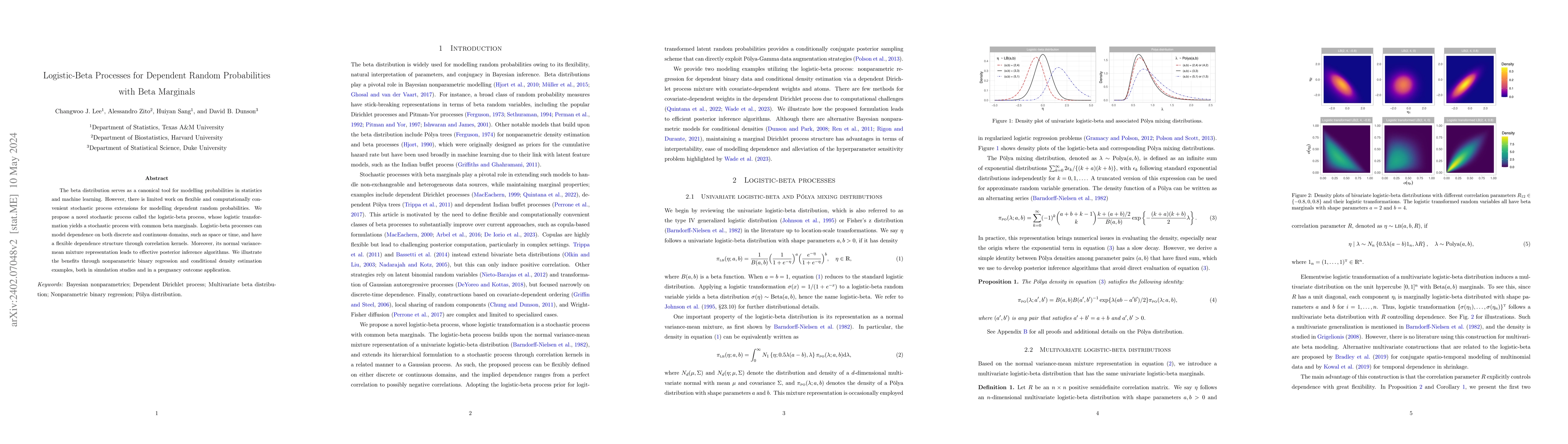 Thumbnail for Logistic-beta processes for dependent random probabilities with beta
  marginals