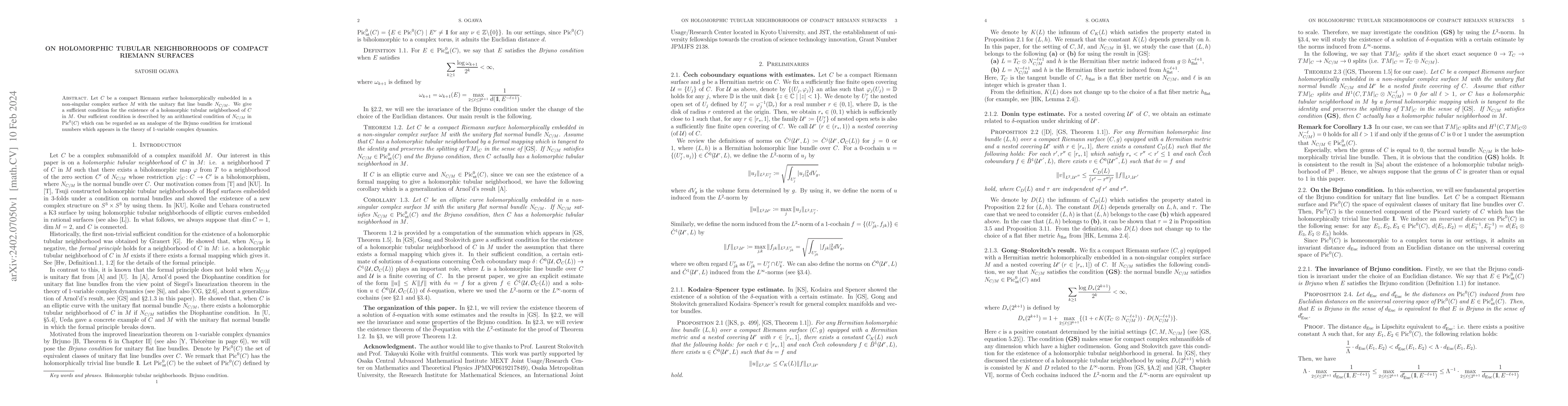 Thumbnail for On holomorphic tubular neighborhoods of compact Riemann surfaces