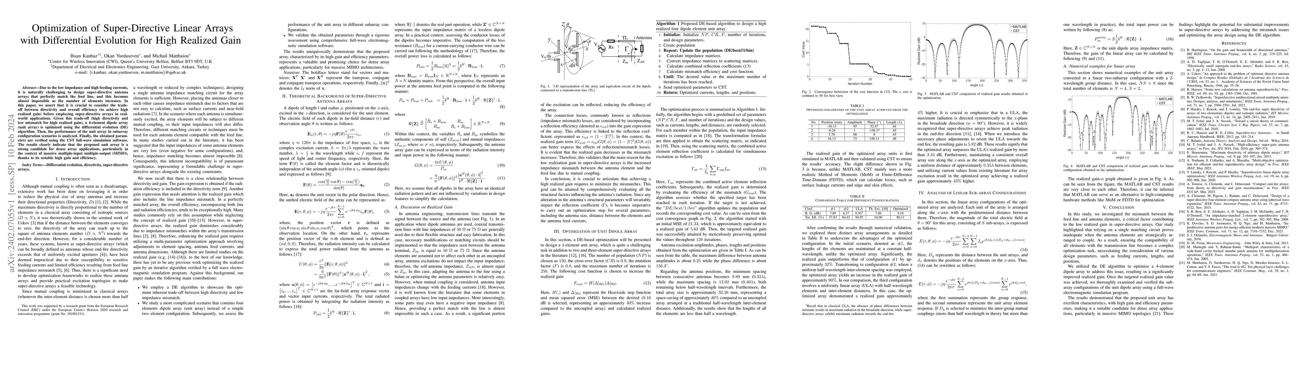 Thumbnail for Optimization of Super-Directive Linear Arrays with Differential
  Evolution for High Realized Gain