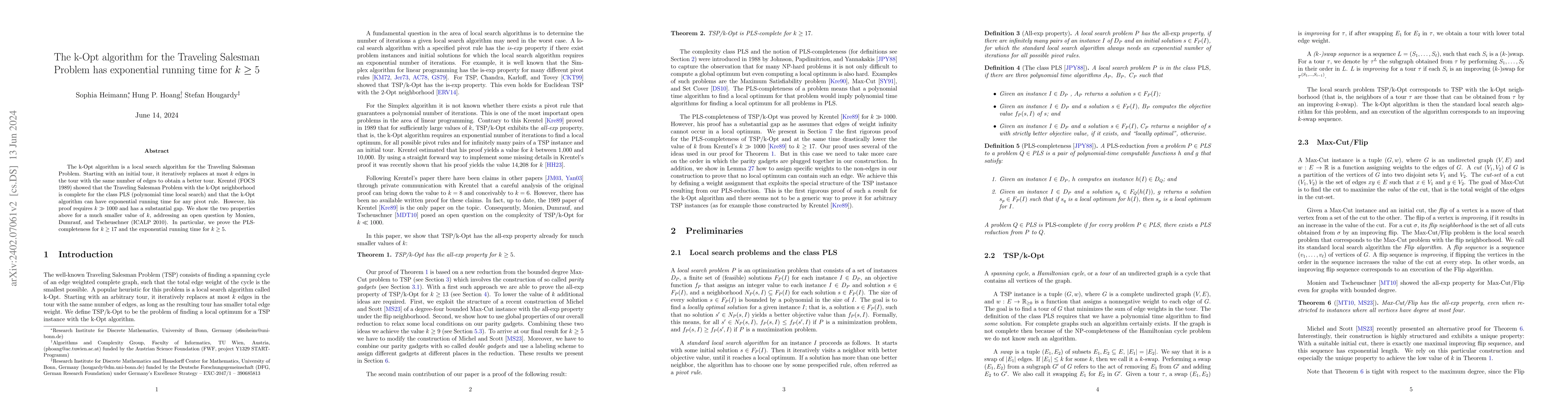 Thumbnail for The $k$-Opt algorithm for the Traveling Salesman Problem has exponential
  running time for $k \ge 5$