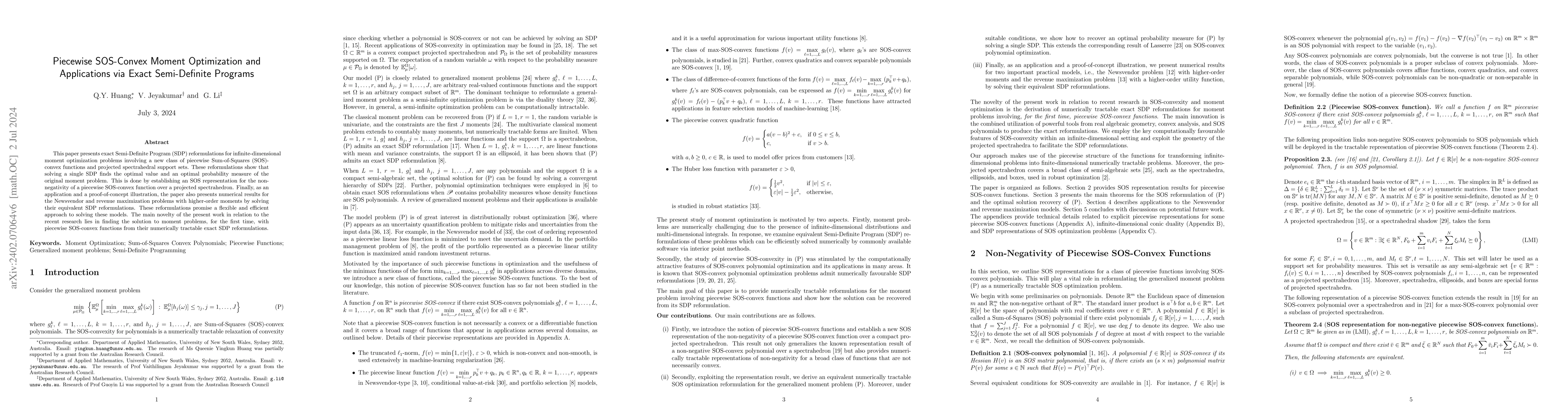 Thumbnail for Piecewise SOS-Convex Moment Optimization and Applications via Exact
  Semi-Definite Programs