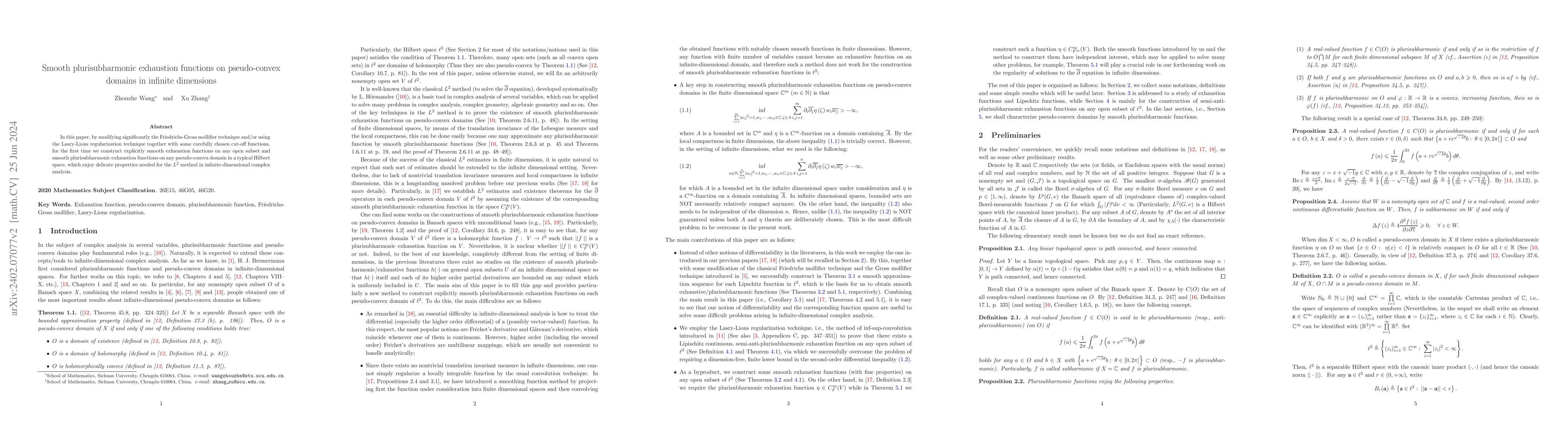 Thumbnail for Smooth plurisubharmonic exhaustion functions on pseudo-convex domains in
  infinite dimensions
