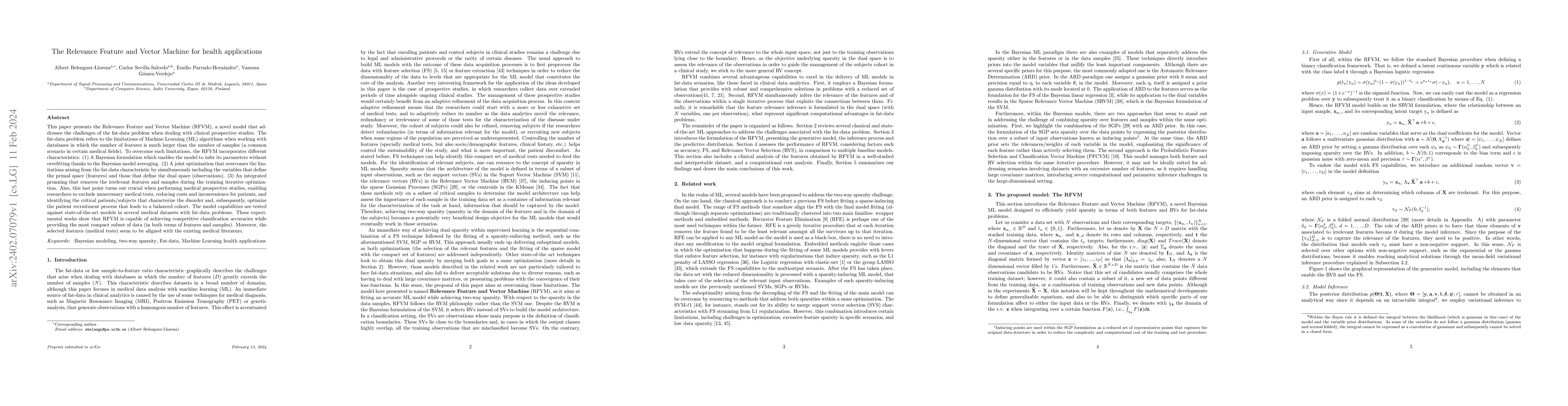 Thumbnail for The Relevance Feature and Vector Machine for health applications