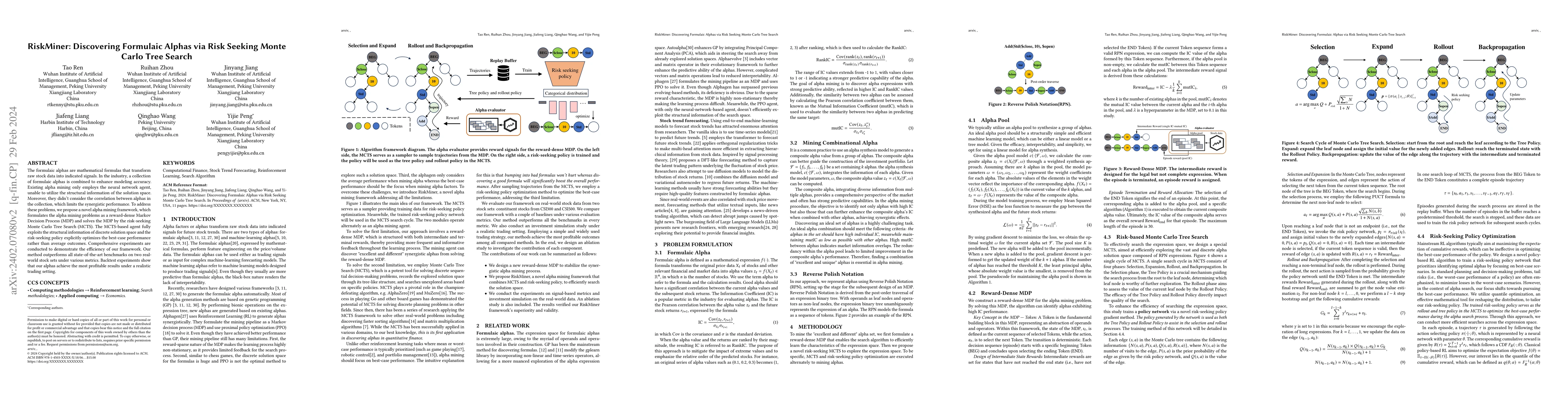Thumbnail for RiskMiner: Discovering Formulaic Alphas via Risk Seeking Monte Carlo
  Tree Search