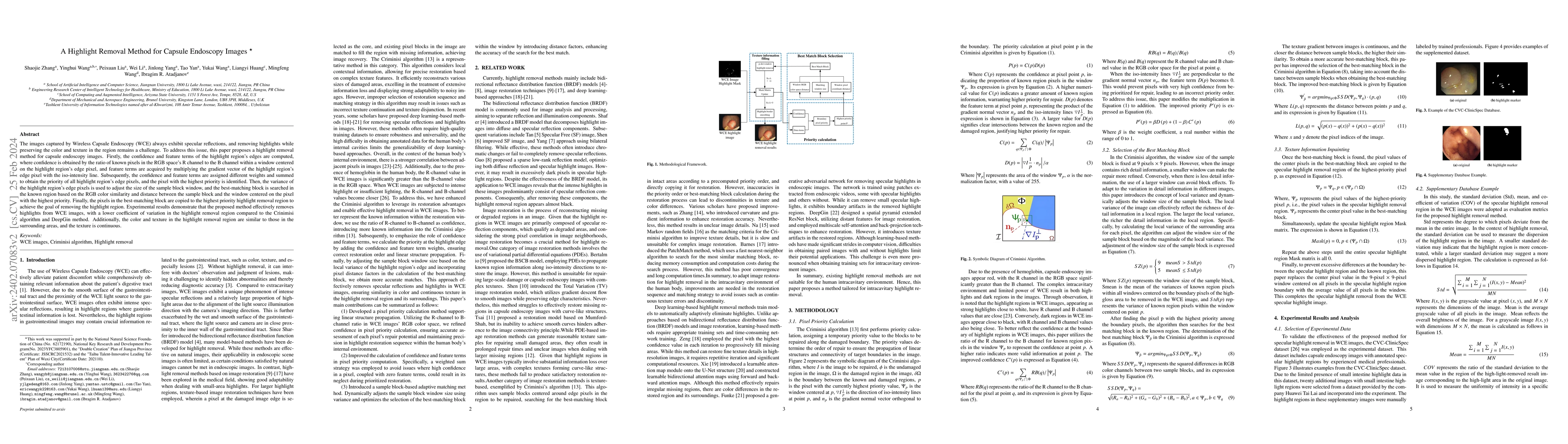 Thumbnail for A Highlight Removal Method for Capsule Endoscopy Images