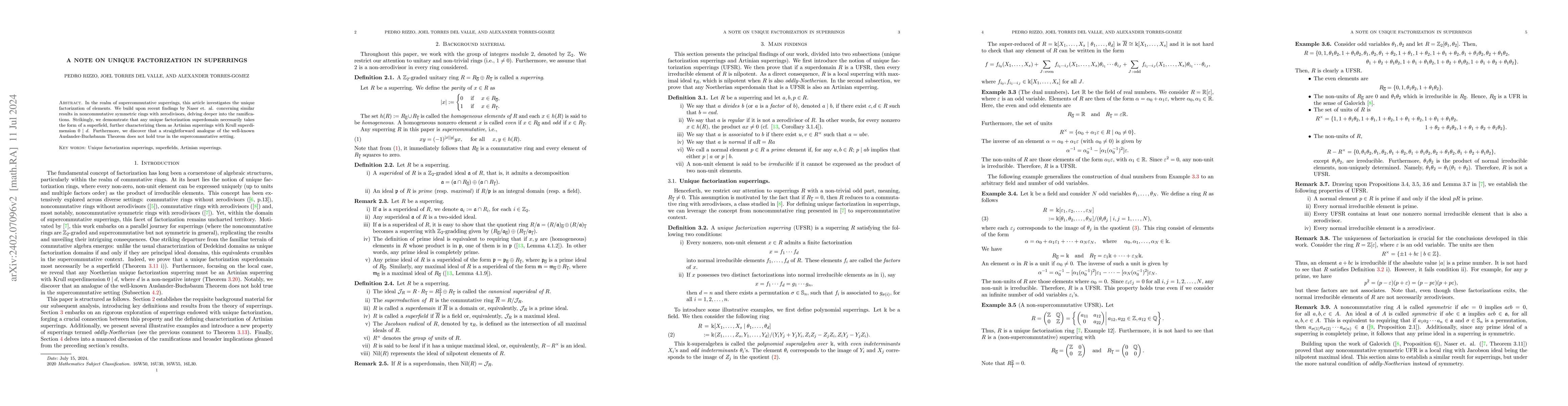 Thumbnail for A Note on Unique Factorization in Superrings