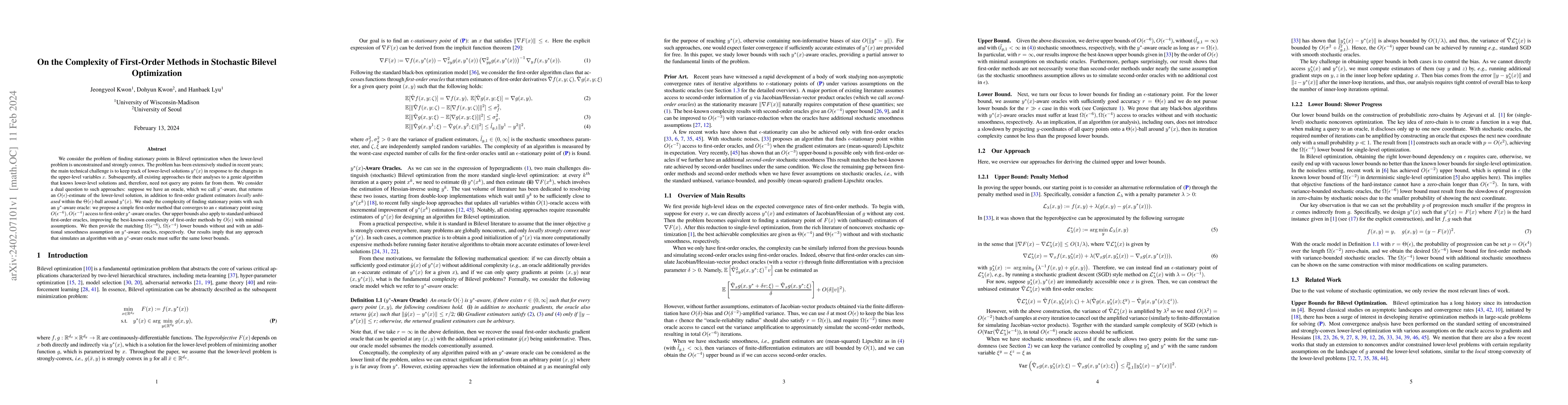 Thumbnail for On the Complexity of First-Order Methods in Stochastic Bilevel
  Optimization
