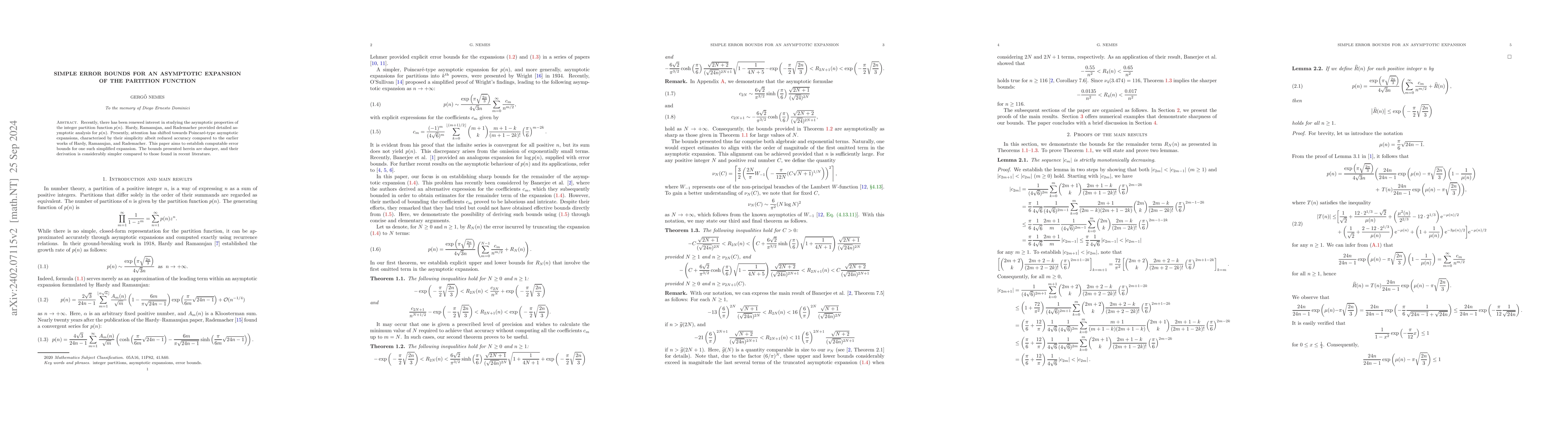 Thumbnail for Simple error bounds for an asymptotic expansion of the partition
  function