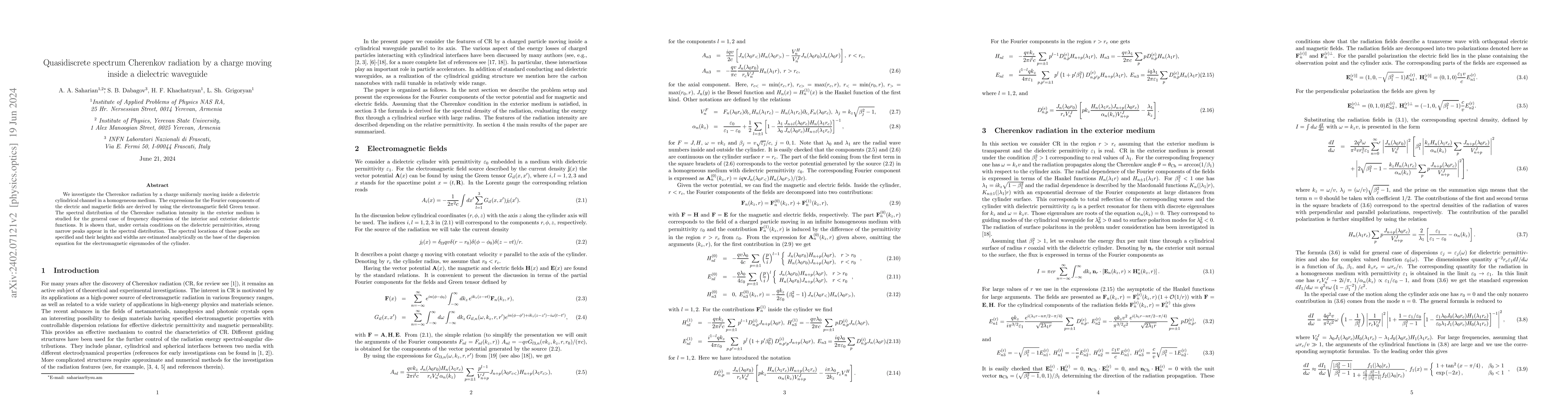 Thumbnail for Quasidiscrete spectrum Cherenkov radiation by a charge moving inside a
  dielectric waveguide