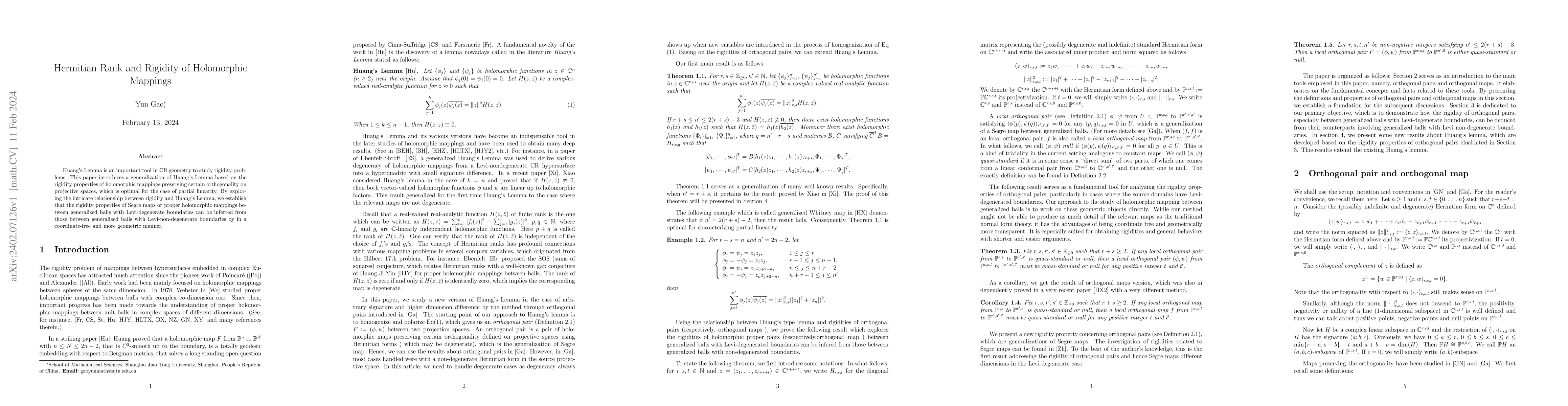 Thumbnail for Hermitian Rank and Rigidity of Holomorphic Mappings