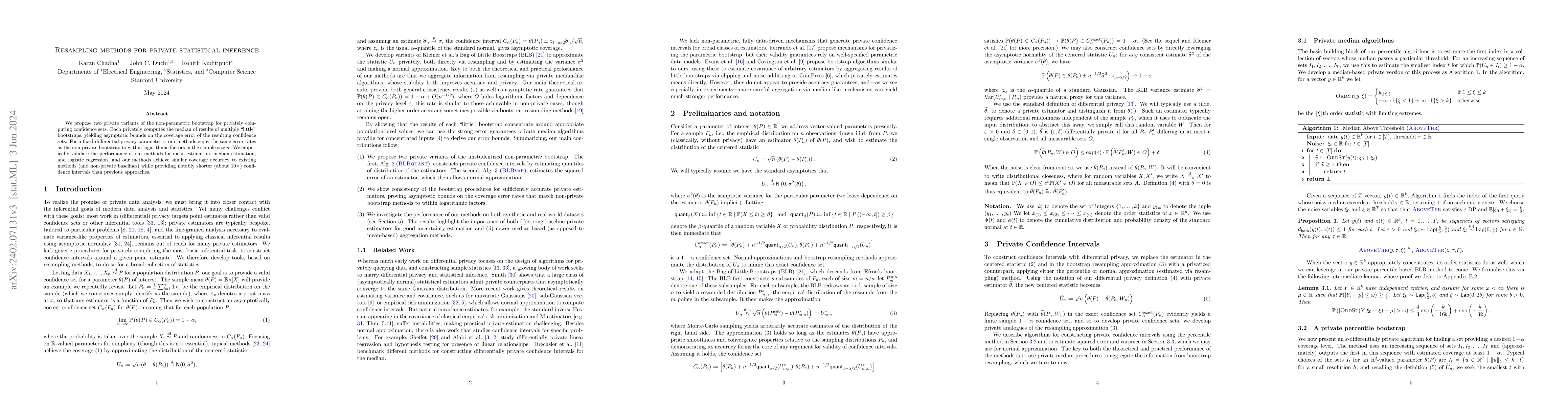Thumbnail for Resampling methods for private statistical inference