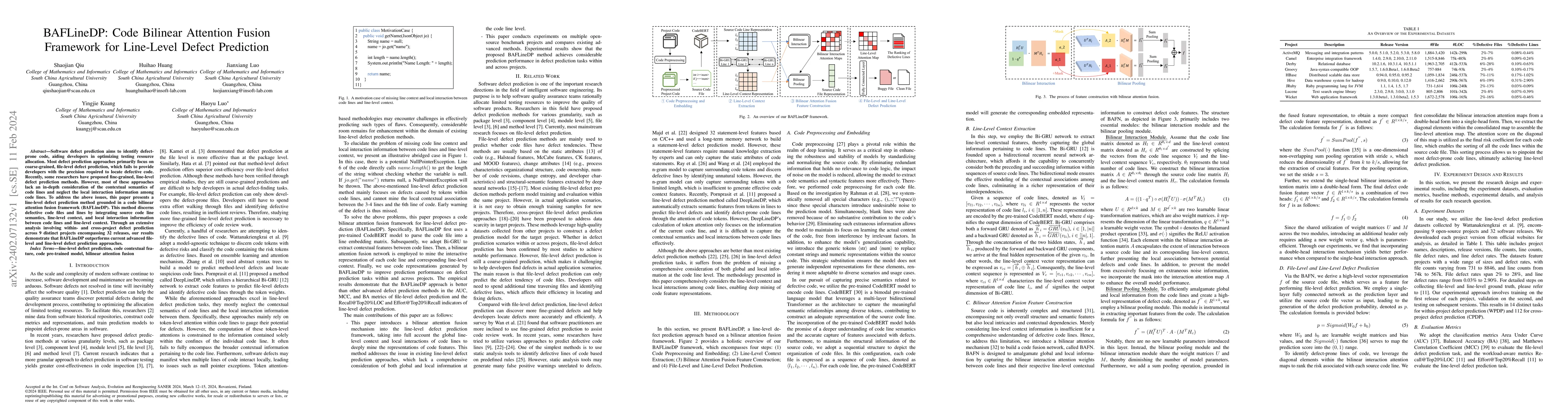 Thumbnail for BAFLineDP: Code Bilinear Attention Fusion Framework for Line-Level
  Defect Prediction