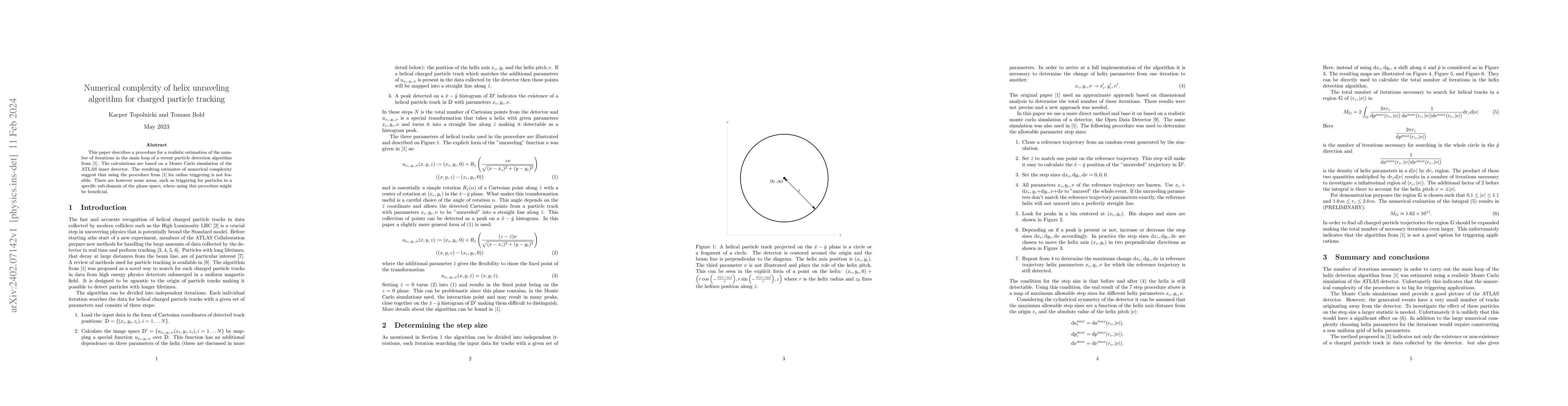 Thumbnail for Numerical complexity of helix unraveling algorithm for charged particle
  tracking