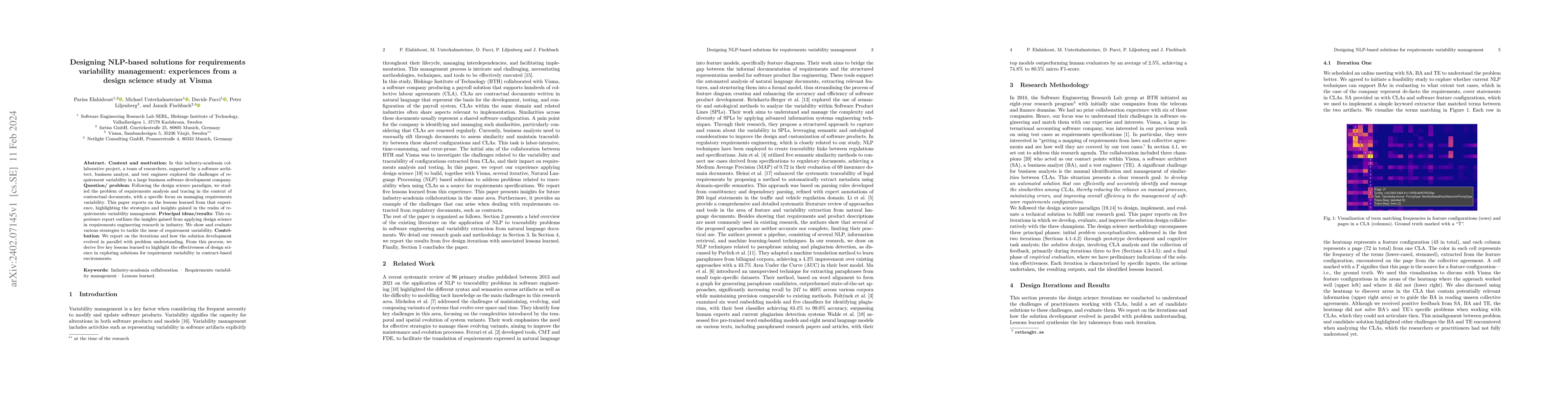 Thumbnail for Designing NLP-based solutions for requirements variability management:
  experiences from a design science study at Visma