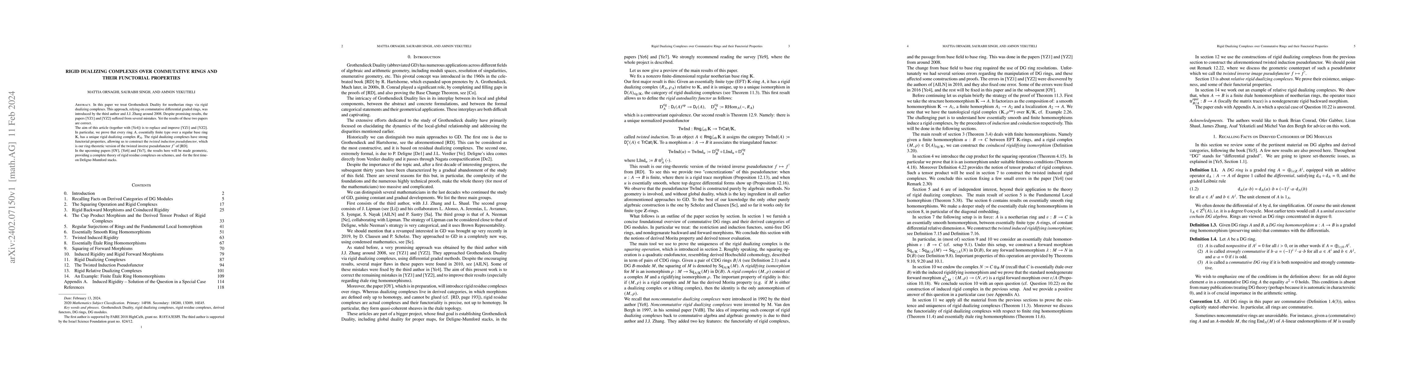 Thumbnail for Rigid Dualizing Complexes over Commutative Rings and their Functorial
  Properties