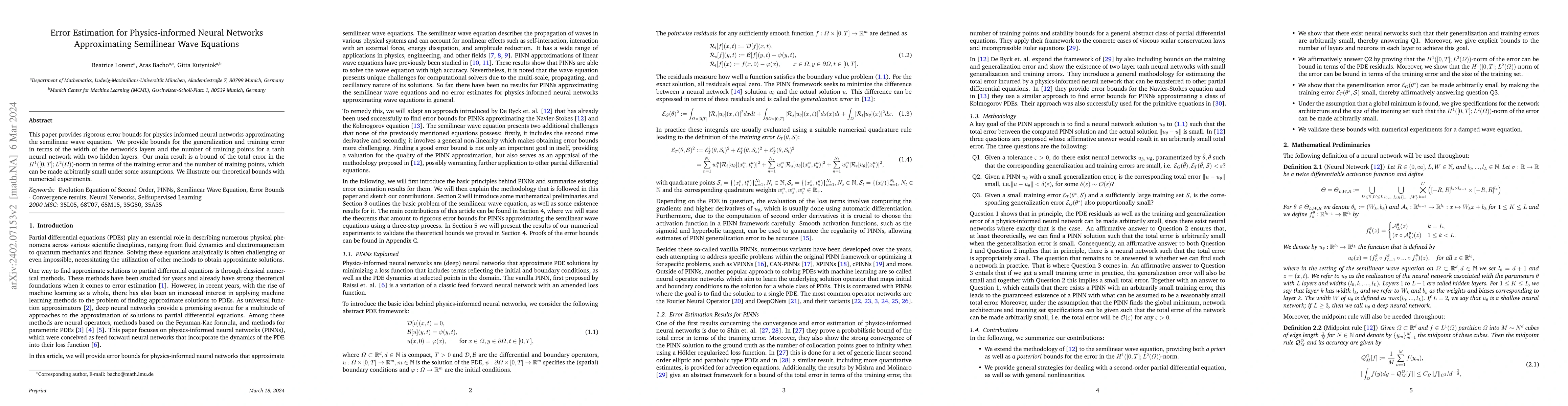 Thumbnail for Error Estimation for Physics-informed Neural Networks Approximating
  Semilinear Wave Equations