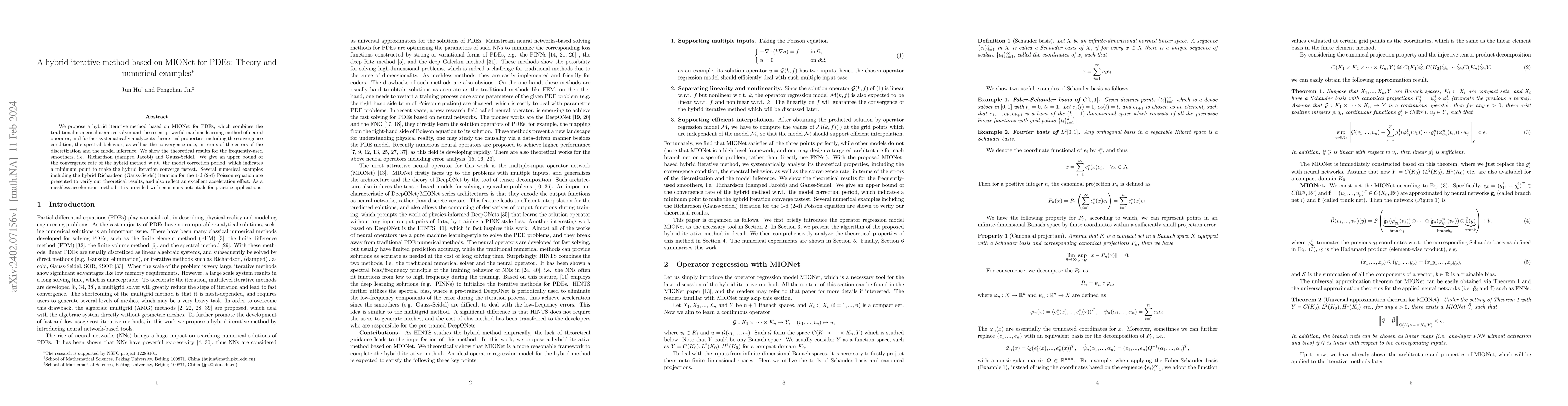 Thumbnail for A hybrid iterative method based on MIONet for PDEs: Theory and numerical
  examples