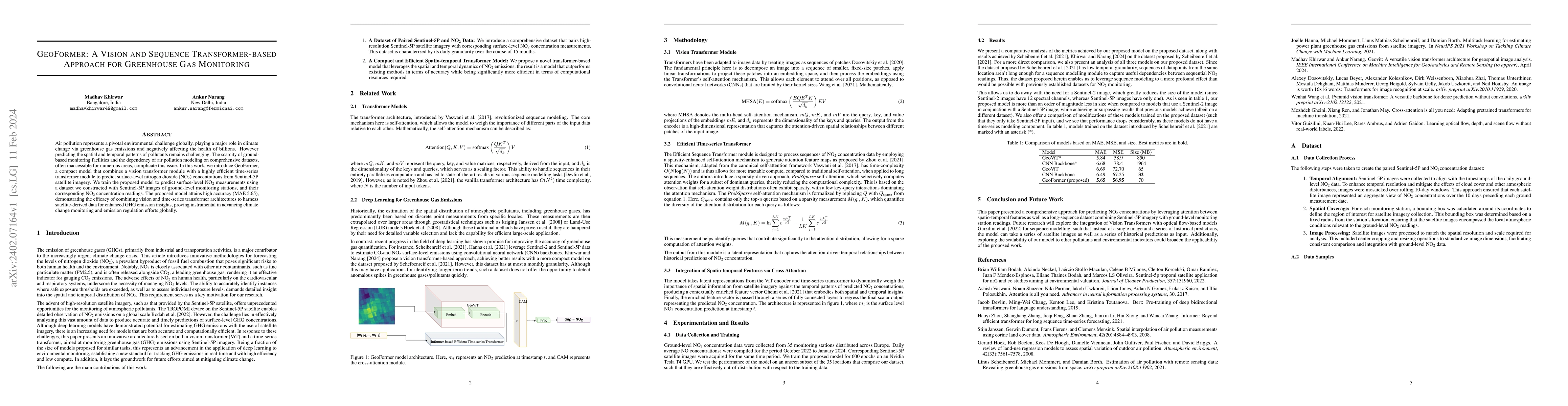 Thumbnail for GeoFormer: A Vision and Sequence Transformer-based Approach for
  Greenhouse Gas Monitoring