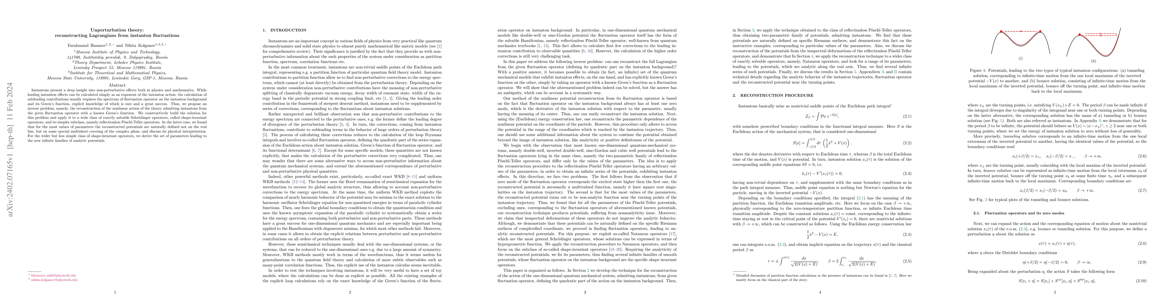 Thumbnail for Unperturbation theory: reconstructing Lagrangians from instanton
  fluctuations