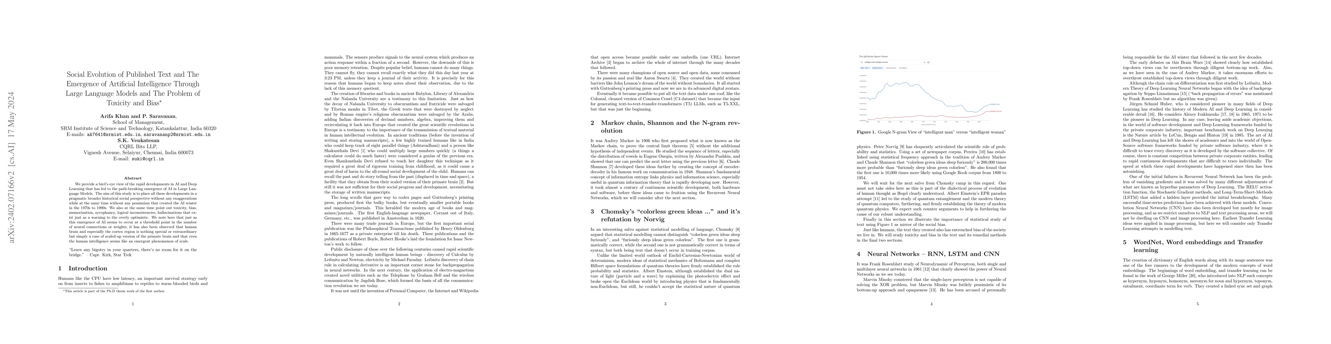 Thumbnail for Social Evolution of Published Text and The Emergence of Artificial
  Intelligence Through Large Language Models and The Problem of Toxicity and
  Bias