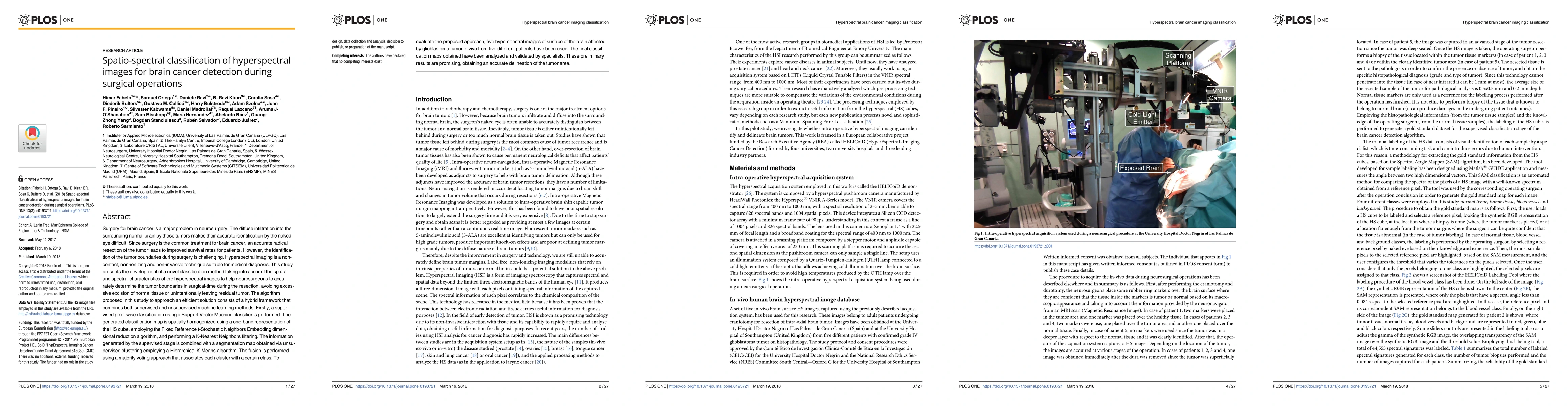 Thumbnail for Spatio-spectral classification of hyperspectral images for brain cancer
  detection during surgical operations
