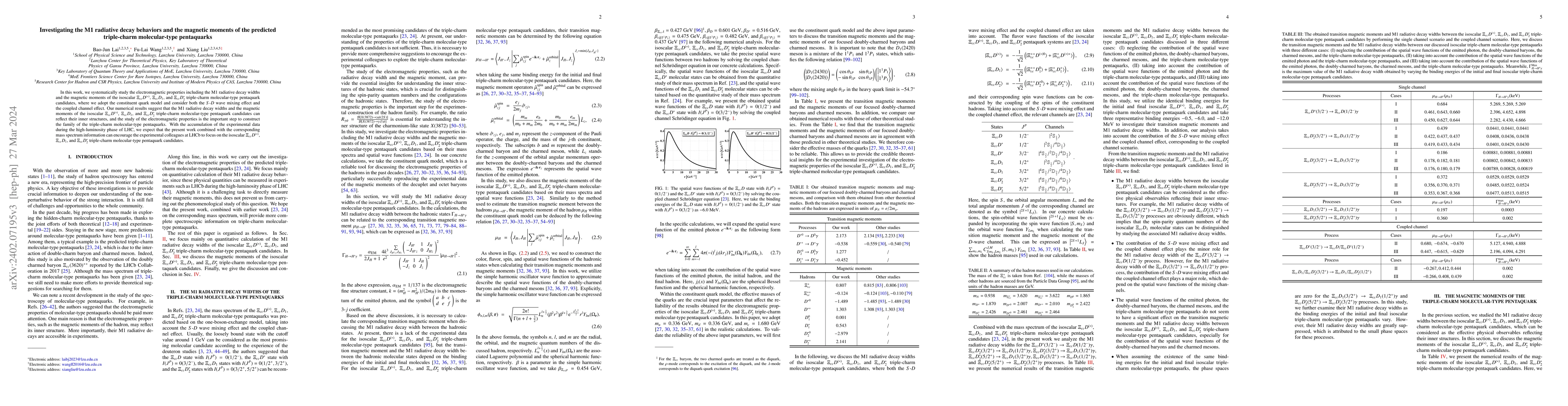 Thumbnail for Investigating the M1 radiative decay behaviors and the magnetic moments
  of the predicted triple-charm molecular-type pentaquarks