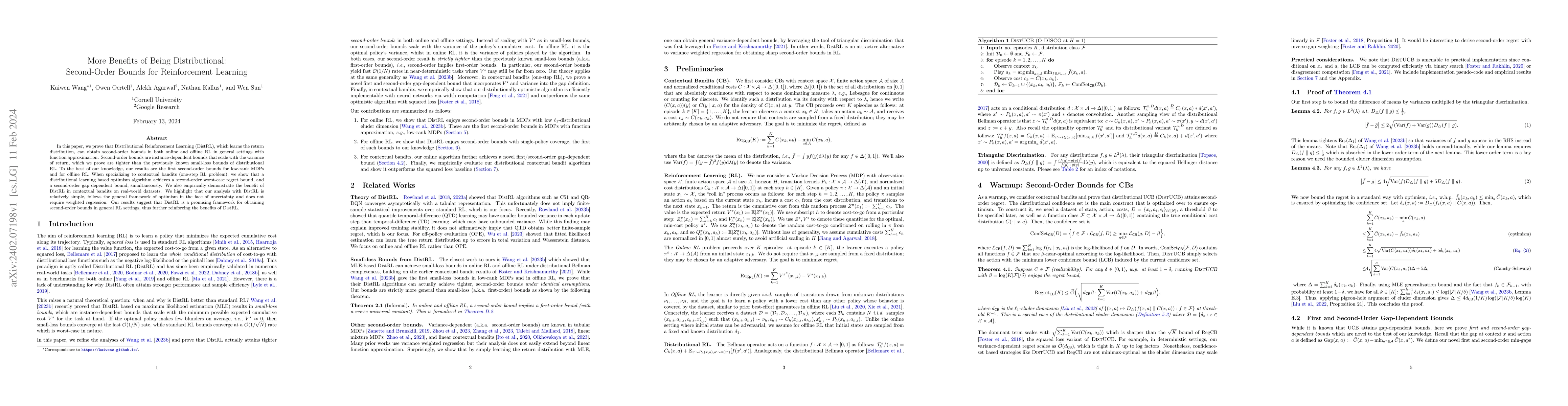 Thumbnail for More Benefits of Being Distributional: Second-Order Bounds for
  Reinforcement Learning
