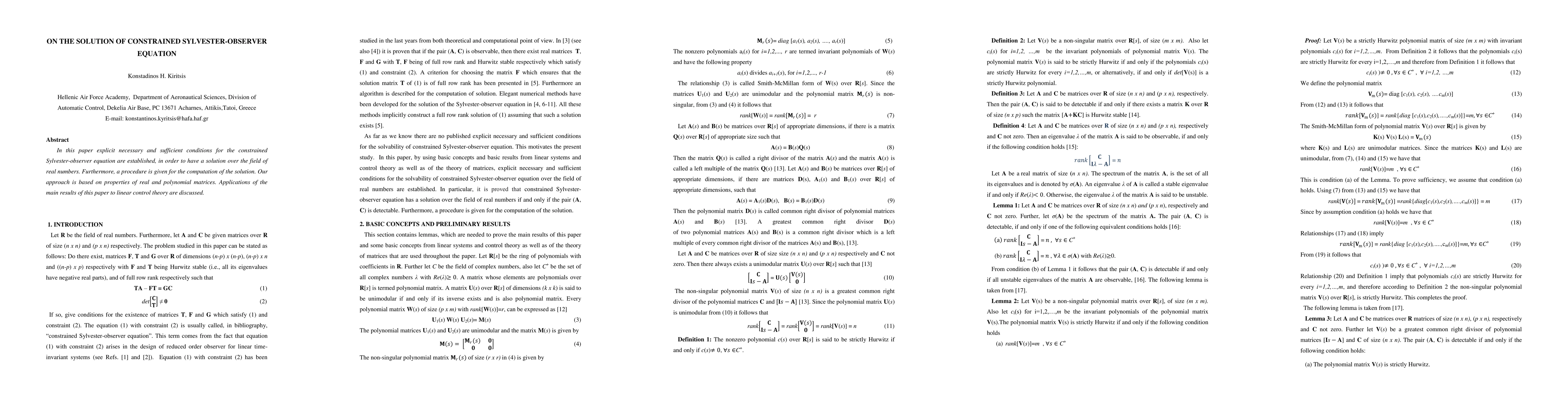 Thumbnail for On the solution of constrained Sylvester-observer equation