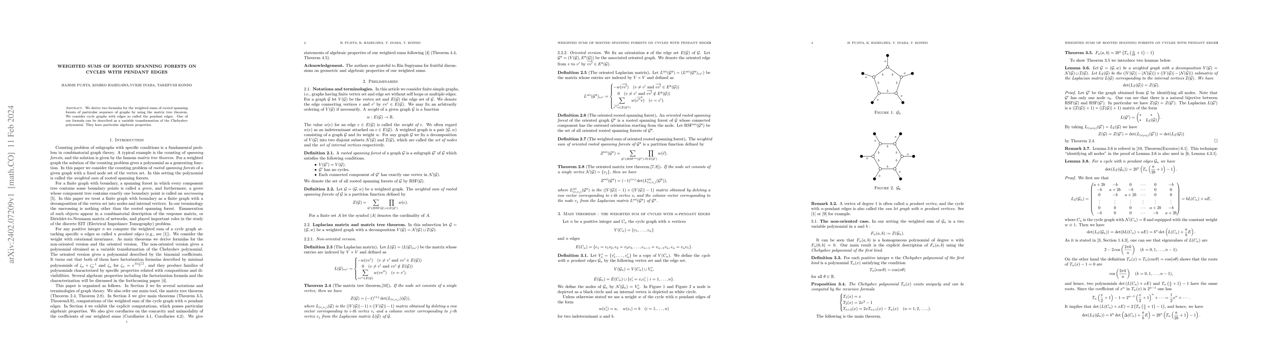 Thumbnail for Weighted sums of rooted spanning forests on cycles with pendant edges