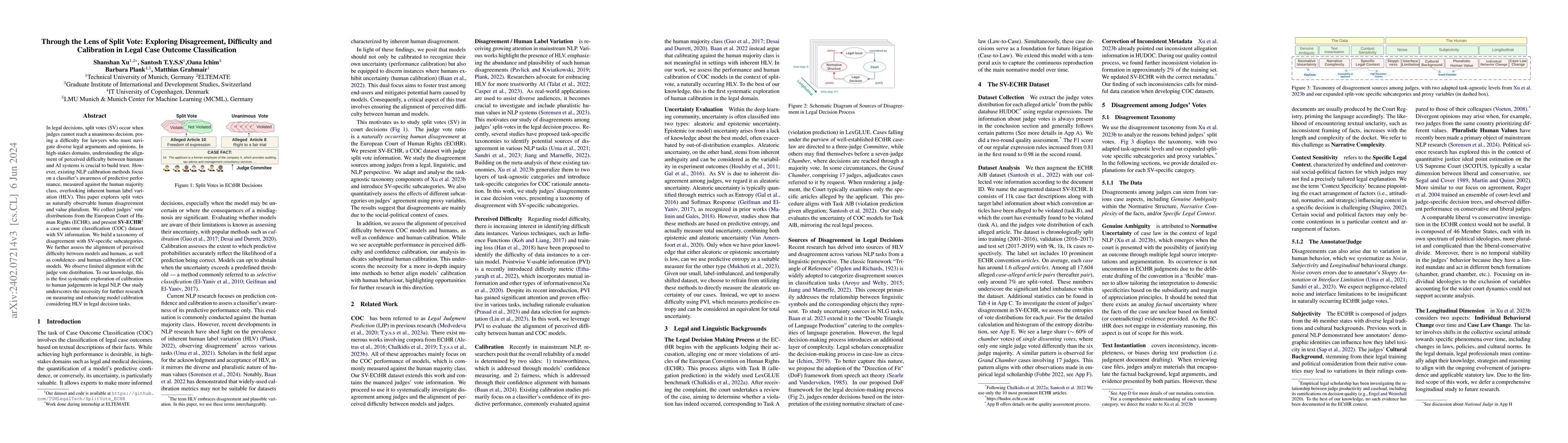 Thumbnail for Through the Lens of Split Vote: Exploring Disagreement, Difficulty and
  Calibration in Legal Case Outcome Classification