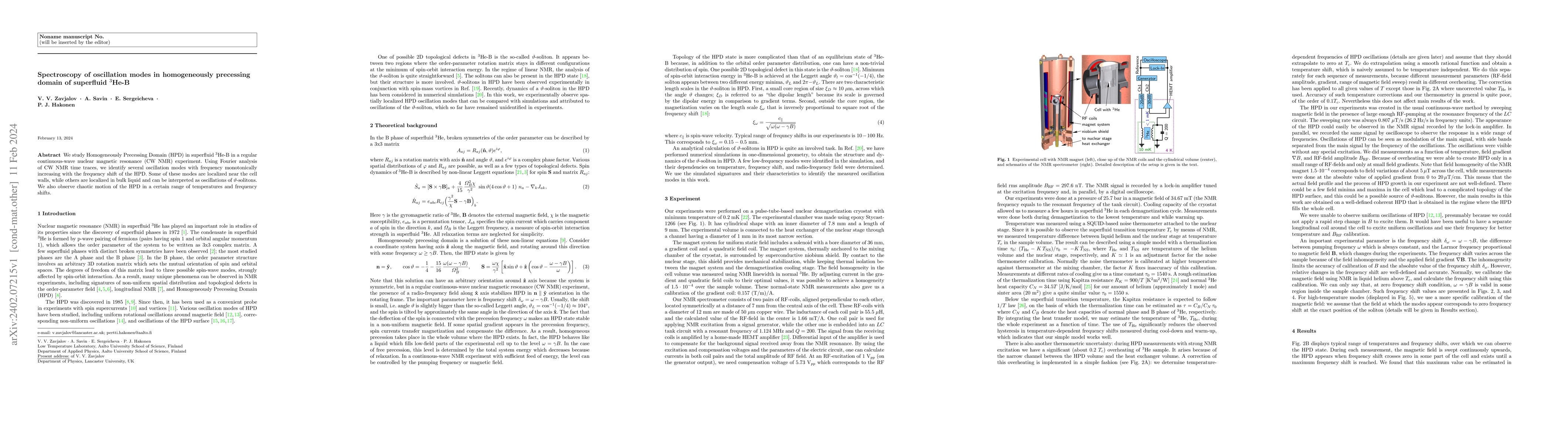 Thumbnail for Spectroscopy of oscillation modes in homogeneously precessing domain of
  superfluid $^3$He-B