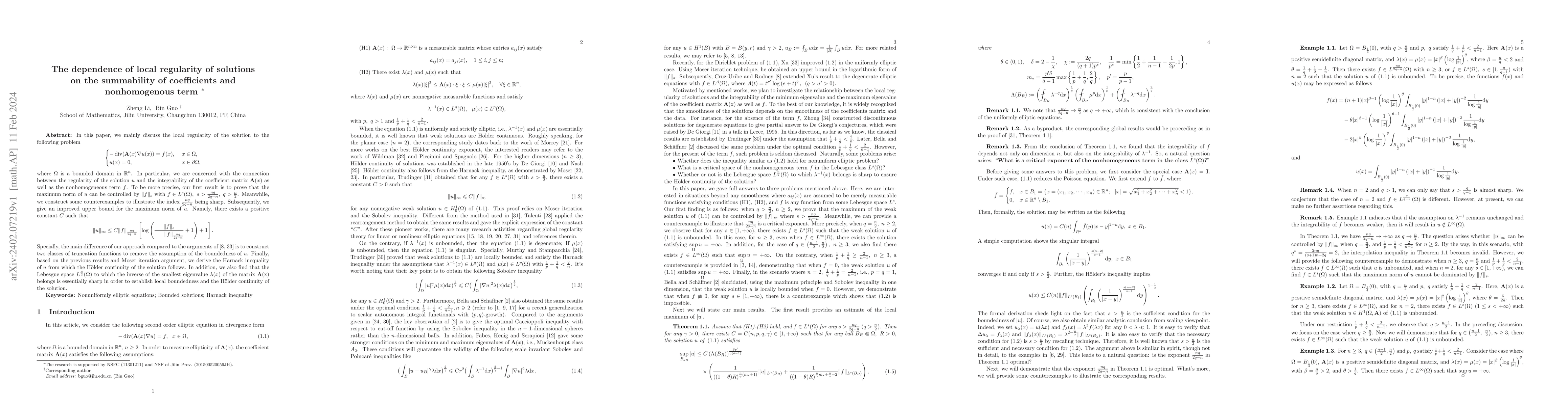Thumbnail for The dependence of local regularity of solutions on the summability of
  coefficients and nonhomogenous term