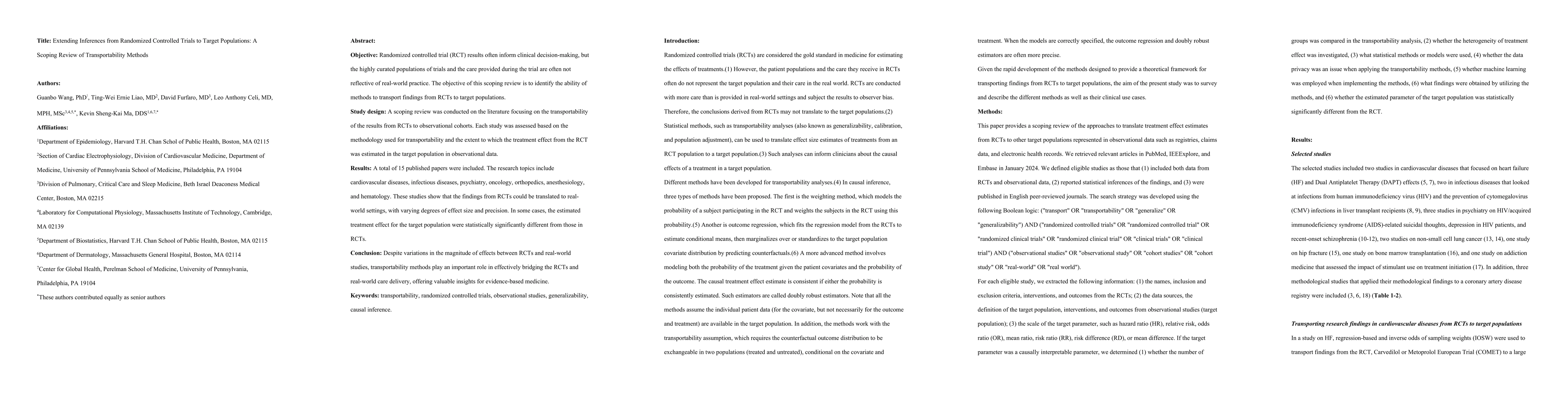 Thumbnail for Extending Inferences from Randomized Clinical Trials to Target
  Populations: A Scoping Review of Transportability Methods