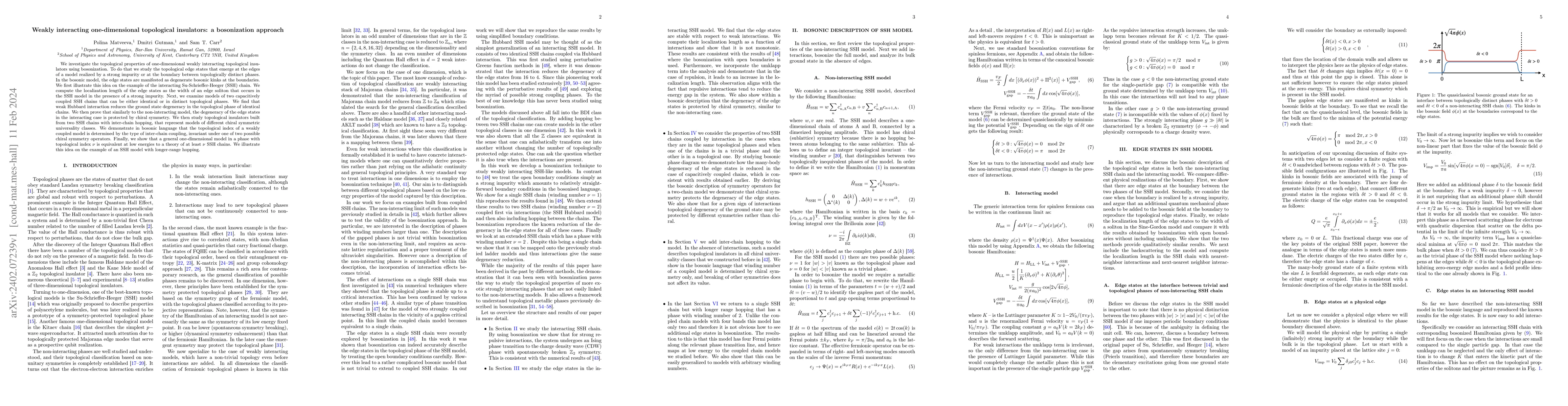 Thumbnail for Weakly interacting one-dimensional topological insulators: a
  bosonization approach