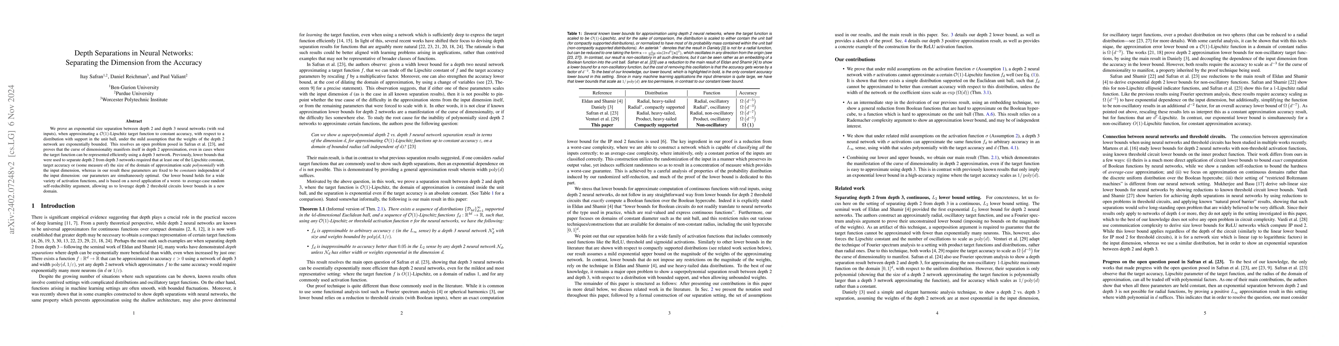 Thumbnail for Depth Separations in Neural Networks: Separating the Dimension from the
  Accuracy