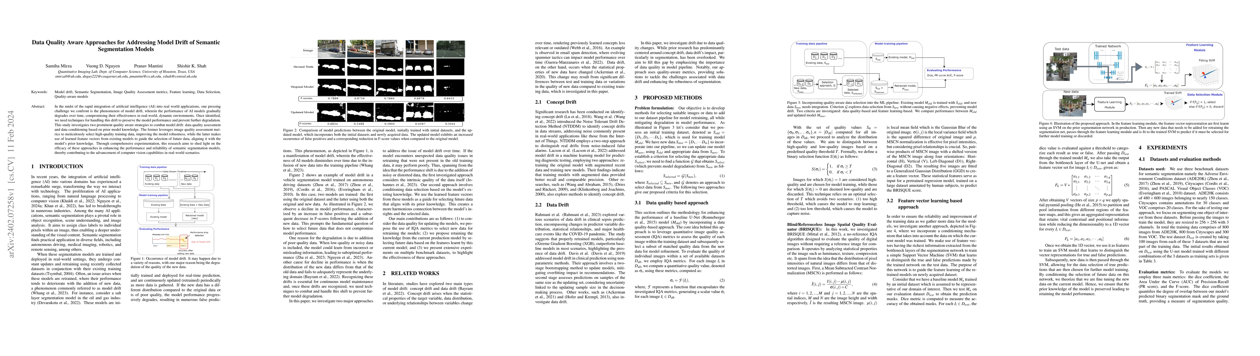Thumbnail for Data Quality Aware Approaches for Addressing Model Drift of Semantic
  Segmentation Models