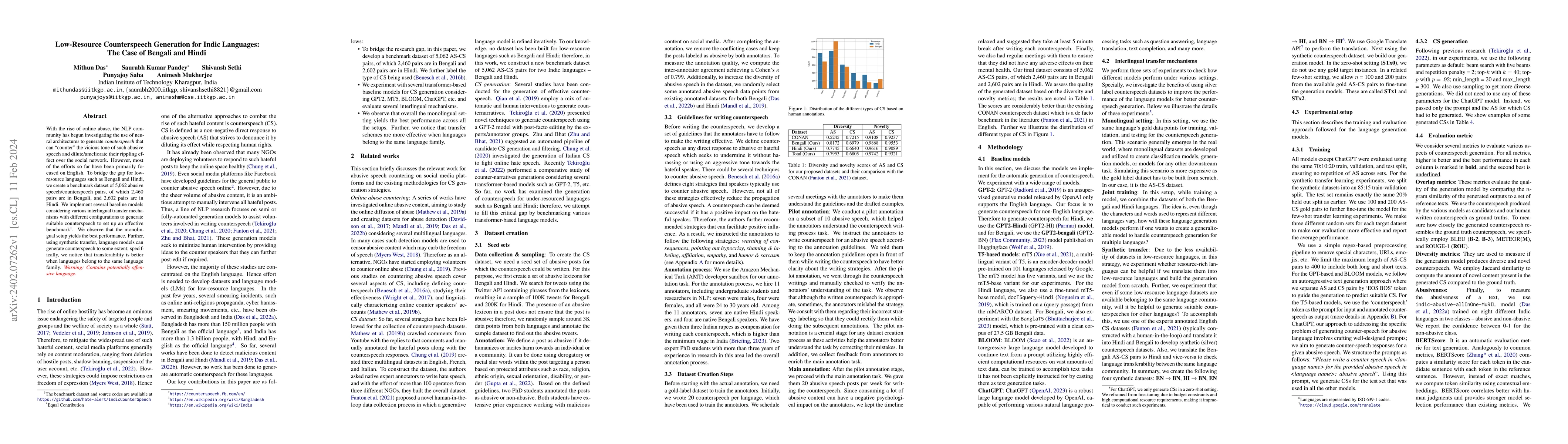 Thumbnail for Low-Resource Counterspeech Generation for Indic Languages: The Case of
  Bengali and Hindi