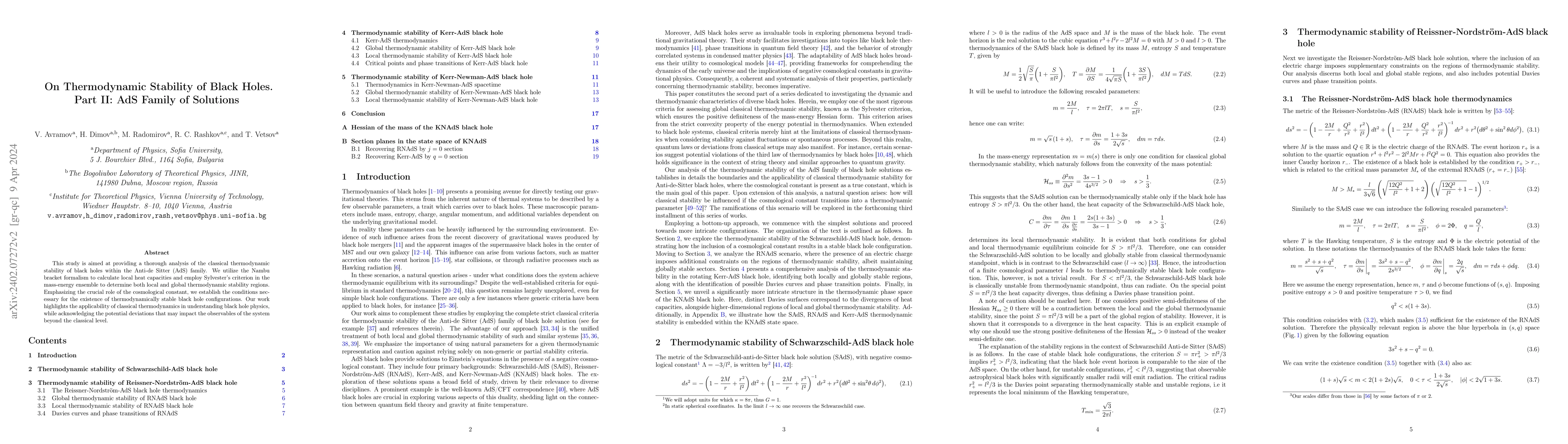 Thumbnail for On Thermodynamic Stability of Black Holes. Part II: AdS Family of
  Solutions