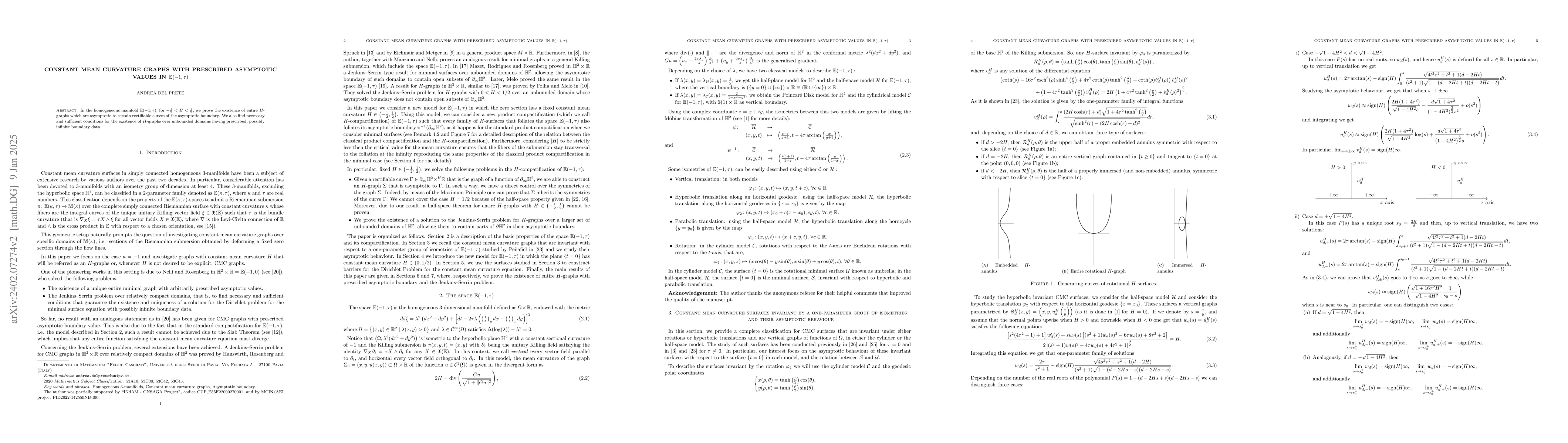 Thumbnail for Constant mean curvature graphs with prescribed asymptotic values in
  $\mathbb{E}(-1,\tau)$
