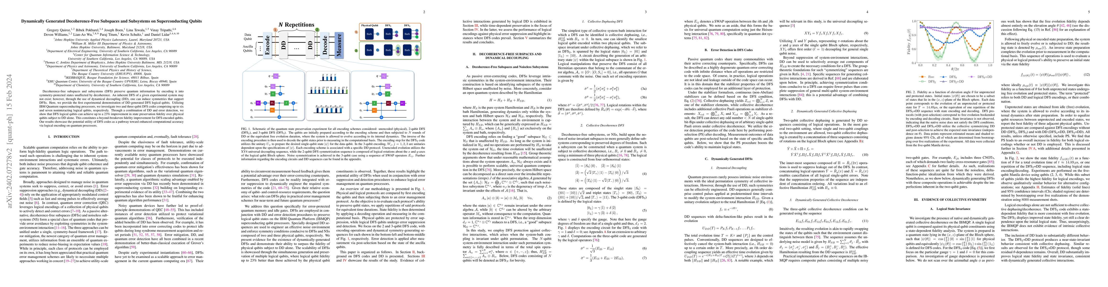 Thumbnail for Dynamically Generated Decoherence-Free Subspaces and Subsystems on
  Superconducting Qubits