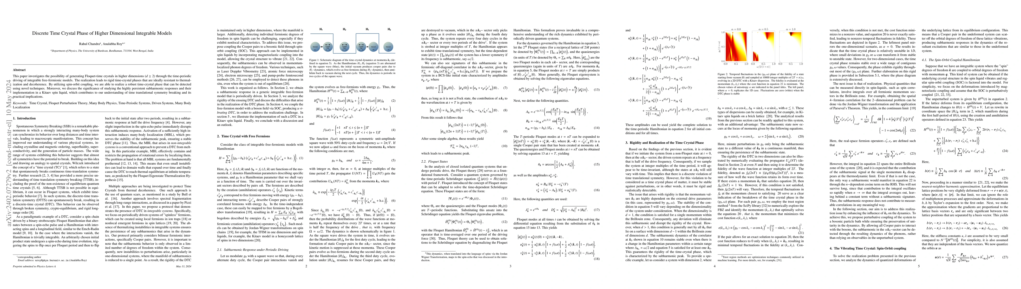 Thumbnail for Discrete Time Crystal Phase of Higher Dimensional Integrable Models