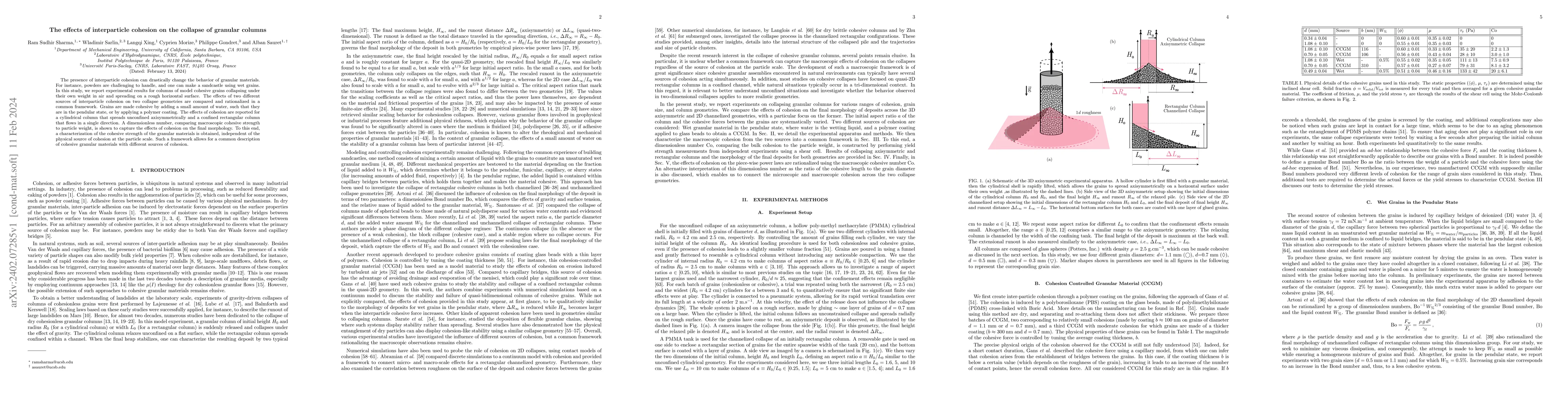 Thumbnail for The effects of interparticle cohesion on the collapse of granular
  columns