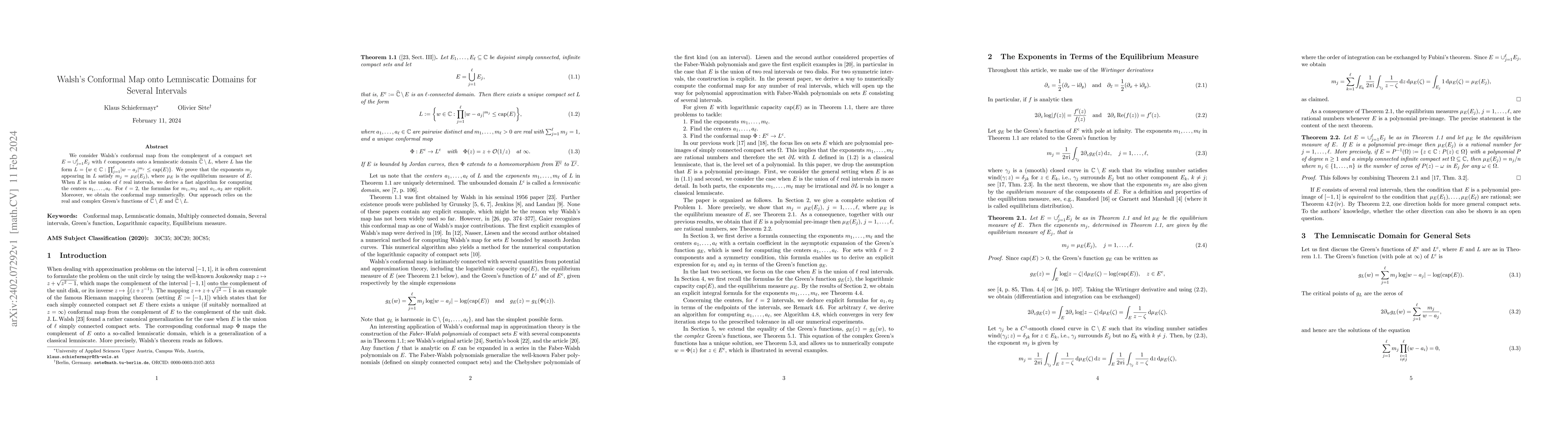 Thumbnail for Walsh's Conformal Map onto Lemniscatic Domains for Several Intervals
