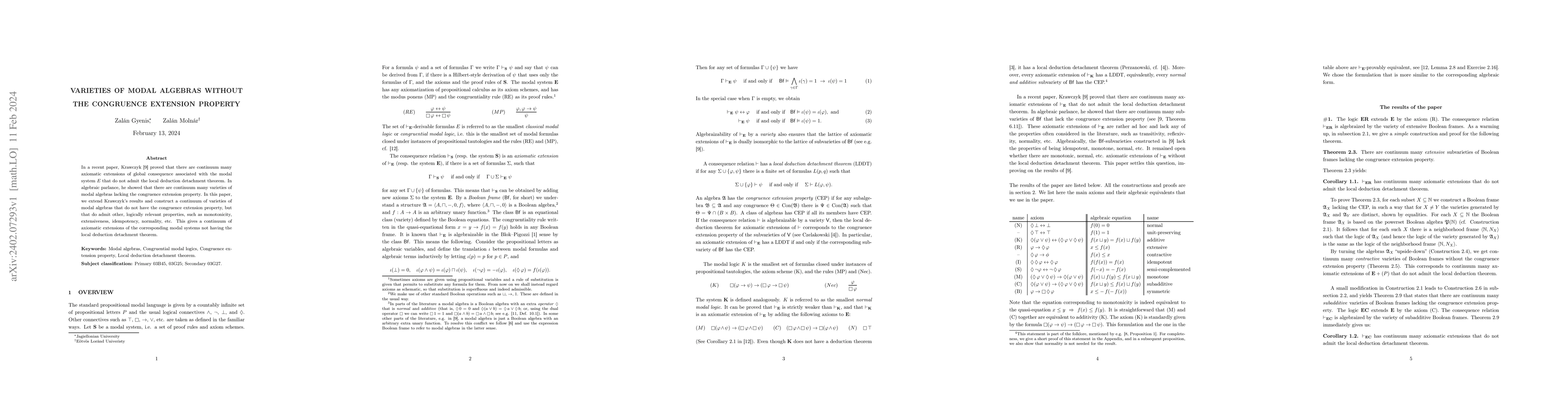 Thumbnail for Varieties of modal algebras without the congruence extension property