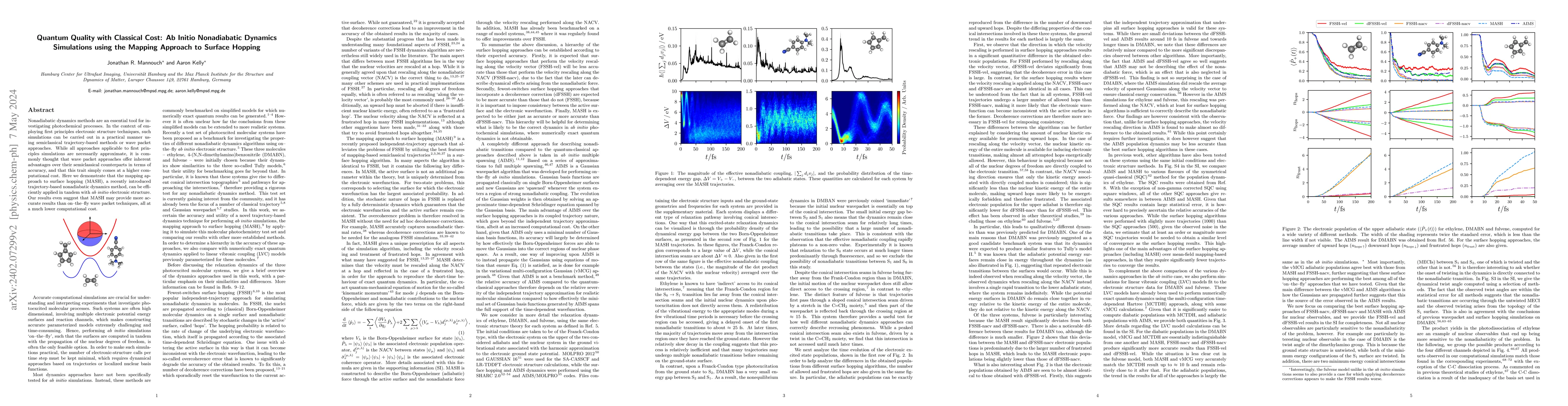 Thumbnail for Quantum Quality with Classical Cost: Ab Initio Nonadiabatic Dynamics
  Simulations using the Mapping Approach to Surface Hopping