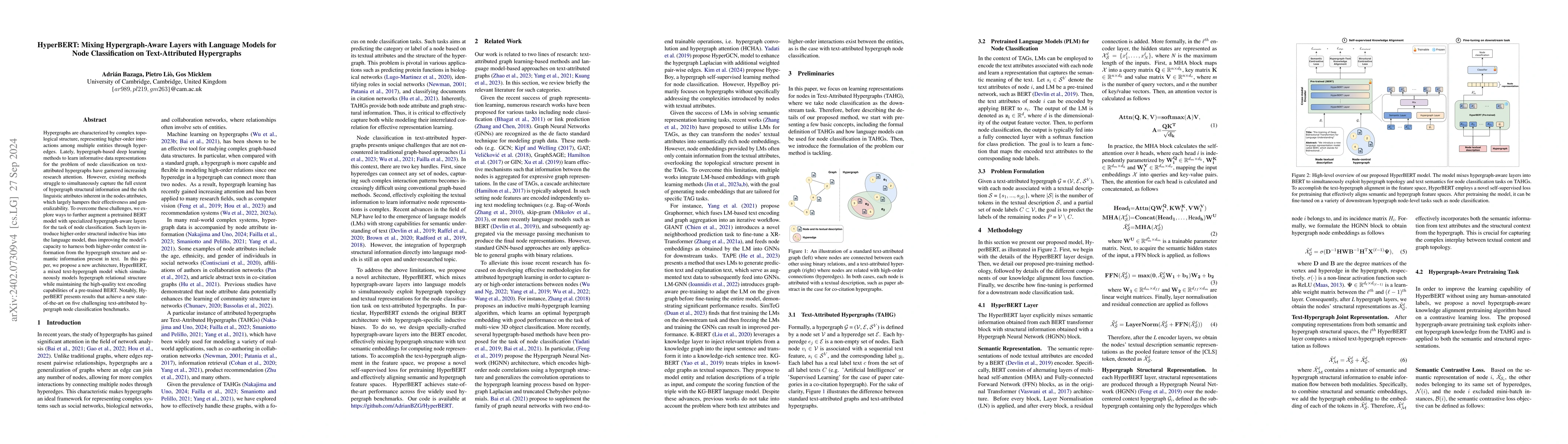 Thumbnail for HyperBERT: Mixing Hypergraph-Aware Layers with Language Models for Node
  Classification on Text-Attributed Hypergraphs