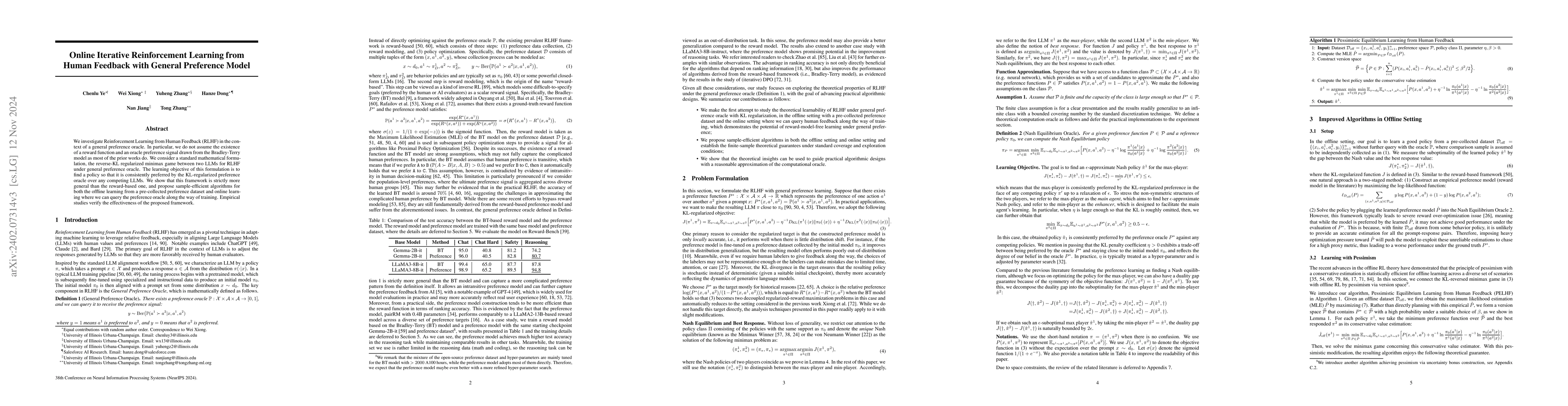 Thumbnail for Online Iterative Reinforcement Learning from Human Feedback with General
  Preference Model